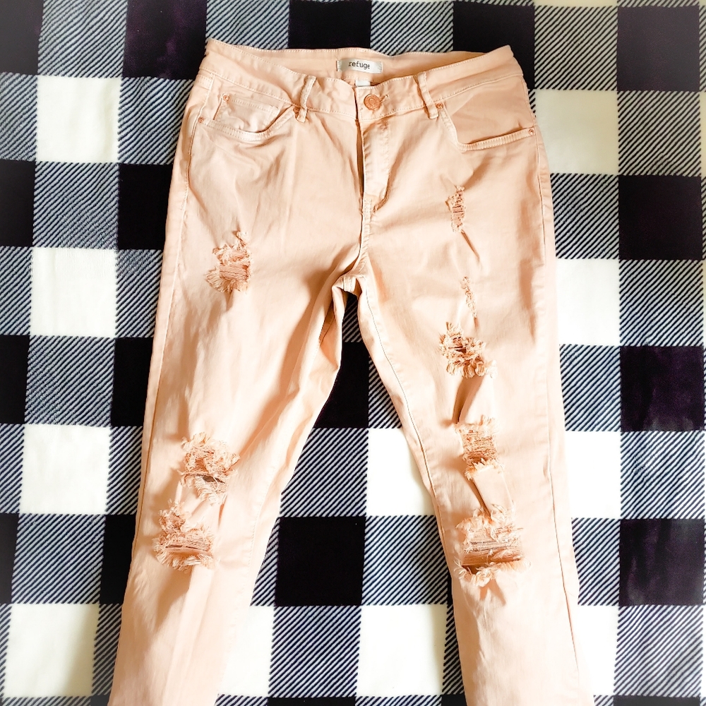 Refuge Distressed Womens Skinny Jean's Peach Sz 10